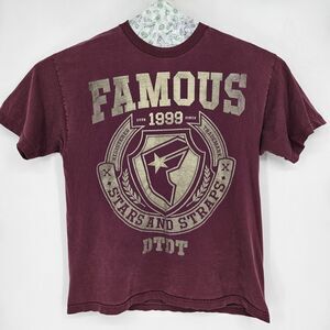Vintage Famous Stars and Straps Shirt Mens XL Maroon Gold Y2K Style Faded‎